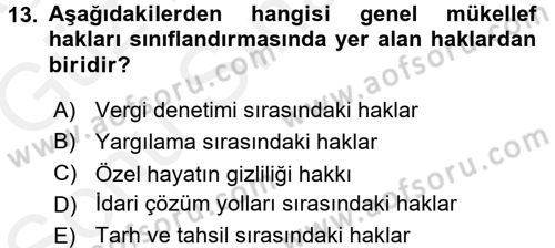 Genel Vergi Hukuku Dersi 2017 - 2018 Yılı (Final) Dönem Sonu Sınav Soruları 13. Soru