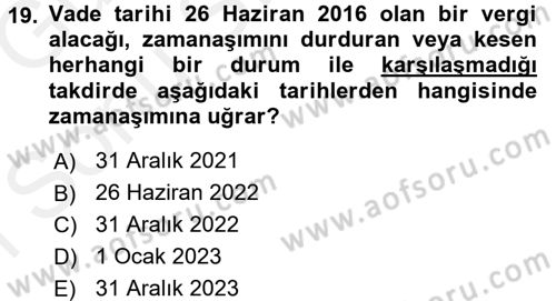 Genel Vergi Hukuku Dersi 2017 - 2018 Yılı (Final) Dönem Sonu Sınav Soruları 19. Soru