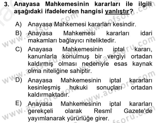 Genel Vergi Hukuku Dersi 2017 - 2018 Yılı (Final) Dönem Sonu Sınav Soruları 3. Soru