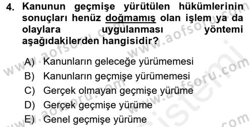 Genel Vergi Hukuku Dersi 2017 - 2018 Yılı (Final) Dönem Sonu Sınav Soruları 4. Soru
