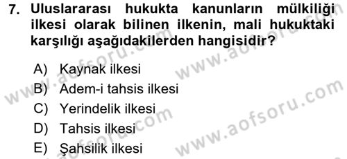 Genel Vergi Hukuku Dersi 2017 - 2018 Yılı (Final) Dönem Sonu Sınav Soruları 7. Soru