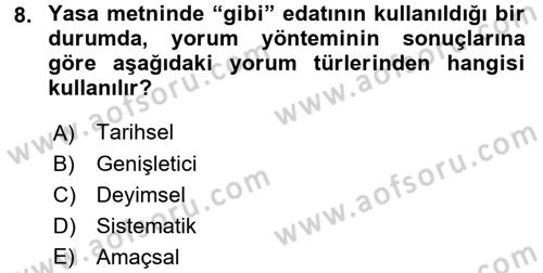 Genel Vergi Hukuku Dersi 2017 - 2018 Yılı (Final) Dönem Sonu Sınav Soruları 8. Soru