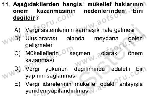 Genel Vergi Hukuku Dersi 2018 - 2019 Yılı 3 Ders Sınav Soruları 11. Soru