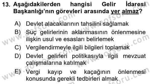 Genel Vergi Hukuku Dersi 2018 - 2019 Yılı 3 Ders Sınav Soruları 13. Soru
