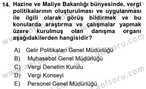 Genel Vergi Hukuku Dersi 2018 - 2019 Yılı 3 Ders Sınav Soruları 14. Soru