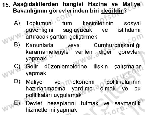 Genel Vergi Hukuku Dersi 2018 - 2019 Yılı 3 Ders Sınav Soruları 15. Soru