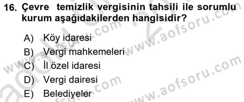 Genel Vergi Hukuku Dersi 2018 - 2019 Yılı 3 Ders Sınav Soruları 16. Soru