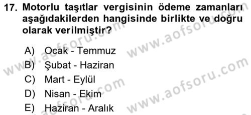 Genel Vergi Hukuku Dersi 2018 - 2019 Yılı 3 Ders Sınav Soruları 17. Soru