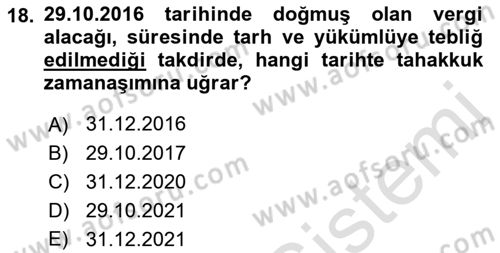 Genel Vergi Hukuku Dersi 2018 - 2019 Yılı 3 Ders Sınav Soruları 18. Soru