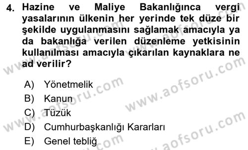 Genel Vergi Hukuku Dersi 2018 - 2019 Yılı 3 Ders Sınav Soruları 4. Soru