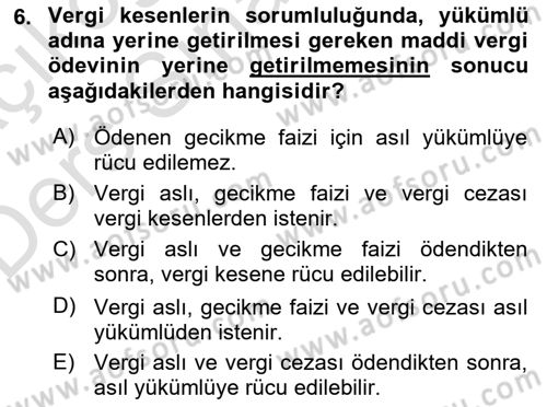 Genel Vergi Hukuku Dersi 2018 - 2019 Yılı 3 Ders Sınav Soruları 6. Soru