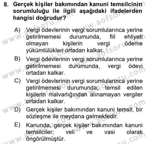 Genel Vergi Hukuku Dersi 2018 - 2019 Yılı 3 Ders Sınav Soruları 8. Soru