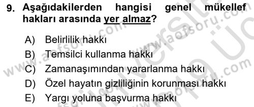 Genel Vergi Hukuku Dersi 2018 - 2019 Yılı 3 Ders Sınav Soruları 9. Soru