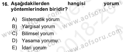 Genel Vergi Hukuku Dersi 2018 - 2019 Yılı (Vize) Ara Sınav Soruları 16. Soru