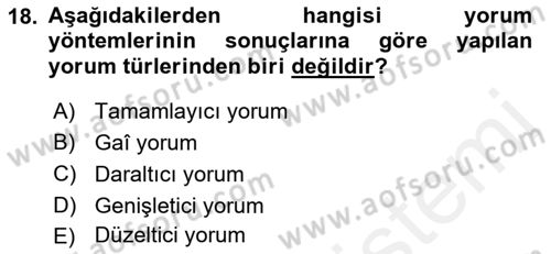 Genel Vergi Hukuku Dersi 2018 - 2019 Yılı (Vize) Ara Sınav Soruları 18. Soru