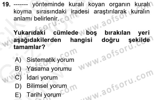 Genel Vergi Hukuku Dersi 2018 - 2019 Yılı (Vize) Ara Sınav Soruları 19. Soru
