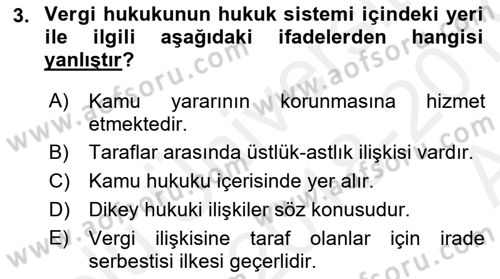 Genel Vergi Hukuku Dersi 2018 - 2019 Yılı (Vize) Ara Sınav Soruları 3. Soru