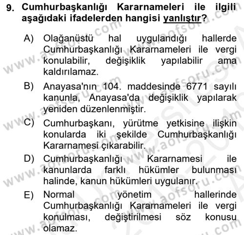 Genel Vergi Hukuku Dersi 2018 - 2019 Yılı (Vize) Ara Sınav Soruları 9. Soru