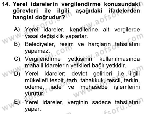 Genel Vergi Hukuku Dersi 2018 - 2019 Yılı (Final) Dönem Sonu Sınav Soruları 14. Soru