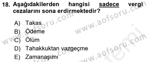 Genel Vergi Hukuku Dersi 2018 - 2019 Yılı (Final) Dönem Sonu Sınav Soruları 18. Soru