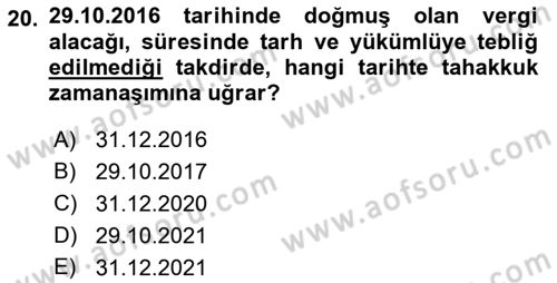 Genel Vergi Hukuku Dersi 2018 - 2019 Yılı (Final) Dönem Sonu Sınav Soruları 20. Soru