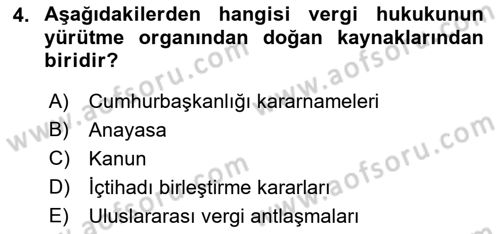 Genel Vergi Hukuku Dersi 2018 - 2019 Yılı (Final) Dönem Sonu Sınav Soruları 4. Soru