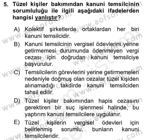 Genel Vergi Hukuku Dersi 2018 - 2019 Yılı (Final) Dönem Sonu Sınav Soruları 5. Soru