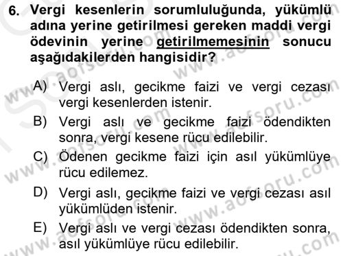 Genel Vergi Hukuku Dersi 2018 - 2019 Yılı (Final) Dönem Sonu Sınav Soruları 6. Soru