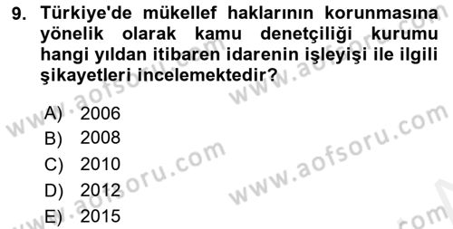 Genel Vergi Hukuku Dersi 2018 - 2019 Yılı (Final) Dönem Sonu Sınav Soruları 9. Soru