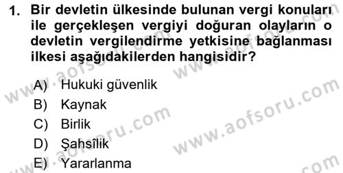 Genel Vergi Hukuku Dersi 2018 - 2019 Yılı Yaz Okulu Sınav Soruları 1. Soru