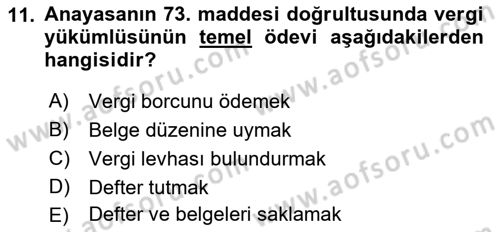 Genel Vergi Hukuku Dersi 2018 - 2019 Yılı Yaz Okulu Sınav Soruları 11. Soru