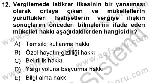 Genel Vergi Hukuku Dersi 2018 - 2019 Yılı Yaz Okulu Sınav Soruları 12. Soru