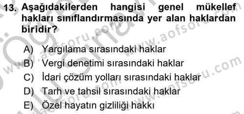 Genel Vergi Hukuku Dersi 2018 - 2019 Yılı Yaz Okulu Sınav Soruları 13. Soru