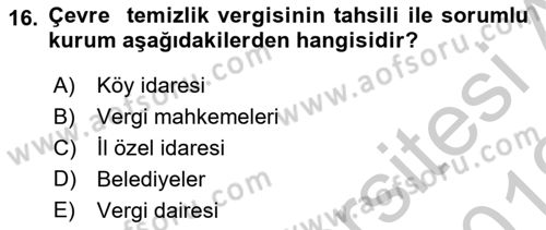 Genel Vergi Hukuku Dersi 2018 - 2019 Yılı Yaz Okulu Sınav Soruları 16. Soru
