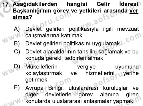 Genel Vergi Hukuku Dersi 2018 - 2019 Yılı Yaz Okulu Sınav Soruları 17. Soru