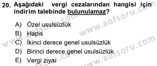 Genel Vergi Hukuku Dersi 2018 - 2019 Yılı Yaz Okulu Sınav Soruları 20. Soru