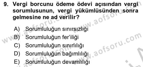 Genel Vergi Hukuku Dersi 2018 - 2019 Yılı Yaz Okulu Sınav Soruları 9. Soru