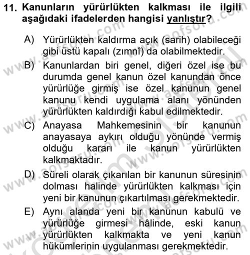 Genel Vergi Hukuku Dersi 2019 - 2020 Yılı (Vize) Ara Sınav Soruları 11. Soru