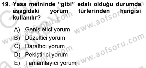 Genel Vergi Hukuku Dersi 2019 - 2020 Yılı (Vize) Ara Sınav Soruları 19. Soru