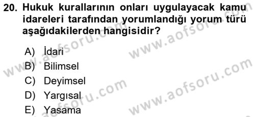 Genel Vergi Hukuku Dersi 2019 - 2020 Yılı (Vize) Ara Sınav Soruları 20. Soru