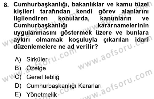 Genel Vergi Hukuku Dersi 2019 - 2020 Yılı (Vize) Ara Sınav Soruları 8. Soru