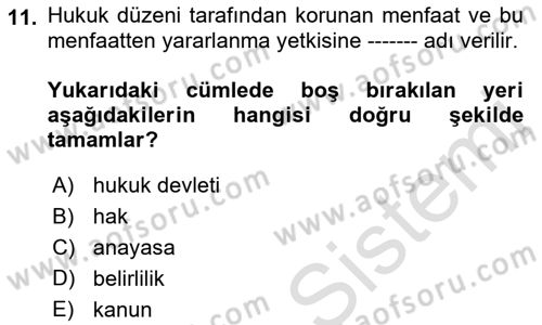 Genel Vergi Hukuku Dersi 2019 - 2020 Yılı (Final) Dönem Sonu Sınav Soruları 11. Soru
