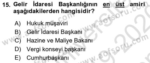 Genel Vergi Hukuku Dersi 2019 - 2020 Yılı (Final) Dönem Sonu Sınav Soruları 15. Soru