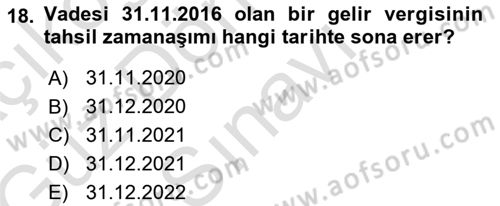 Genel Vergi Hukuku Dersi 2019 - 2020 Yılı (Final) Dönem Sonu Sınav Soruları 18. Soru