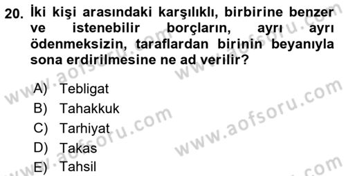 Genel Vergi Hukuku Dersi 2019 - 2020 Yılı (Final) Dönem Sonu Sınav Soruları 20. Soru