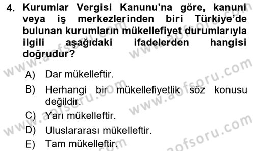 Genel Vergi Hukuku Dersi 2019 - 2020 Yılı (Final) Dönem Sonu Sınav Soruları 4. Soru