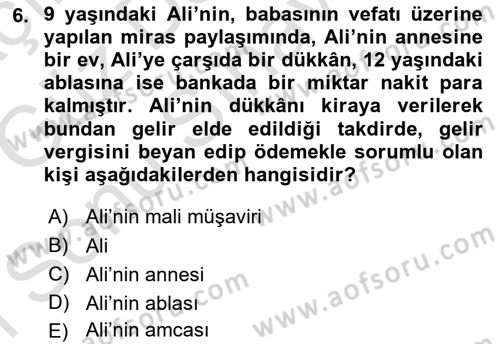 Genel Vergi Hukuku Dersi 2019 - 2020 Yılı (Final) Dönem Sonu Sınav Soruları 6. Soru