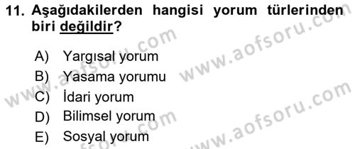 Genel Vergi Hukuku Dersi 2020 - 2021 Yılı Yaz Okulu Sınav Soruları 11. Soru