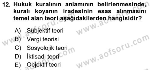 Genel Vergi Hukuku Dersi 2020 - 2021 Yılı Yaz Okulu Sınav Soruları 12. Soru