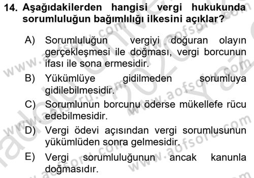 Genel Vergi Hukuku Dersi 2020 - 2021 Yılı Yaz Okulu Sınav Soruları 14. Soru